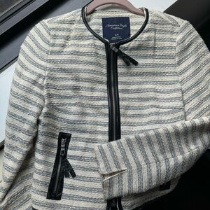 American Eagle Tweed Jacket with Leather Trim